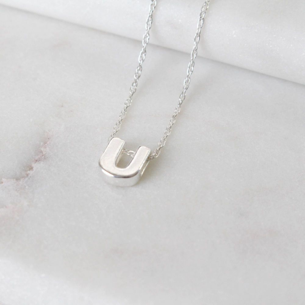 Sterling Silver Initial U Pendant Necklace | Letter U Necklace