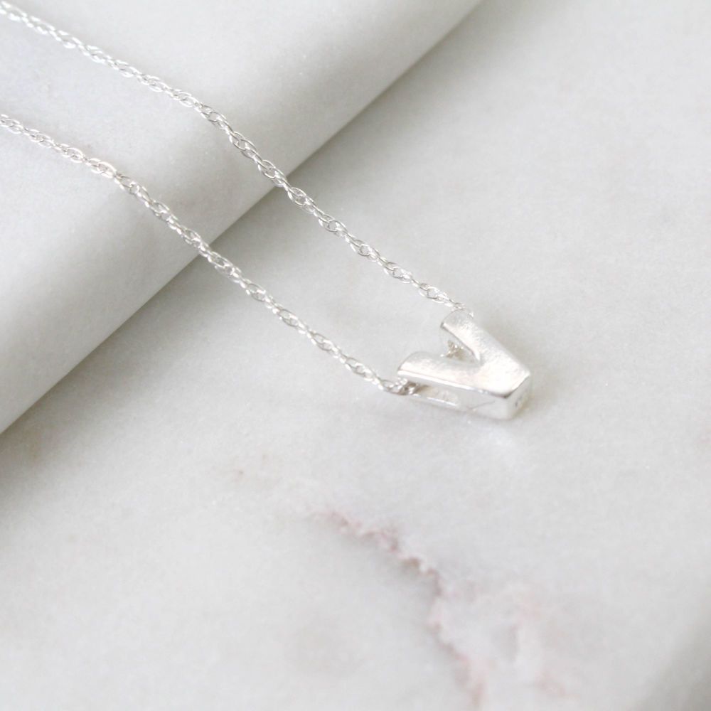 Letter V Inline Initial Necklace in Sterling Silver