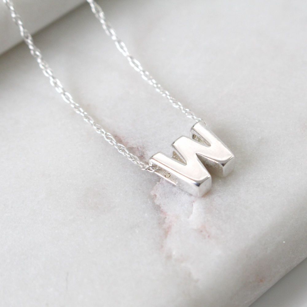 Sterling Silver Letter W Initial Pendant Necklace | Jewellery | Polly Red