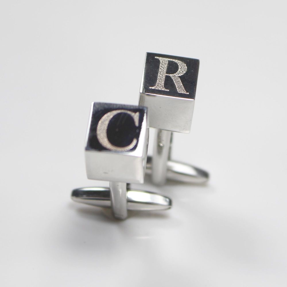 Personalised Initial Silver Cube Cufflinks