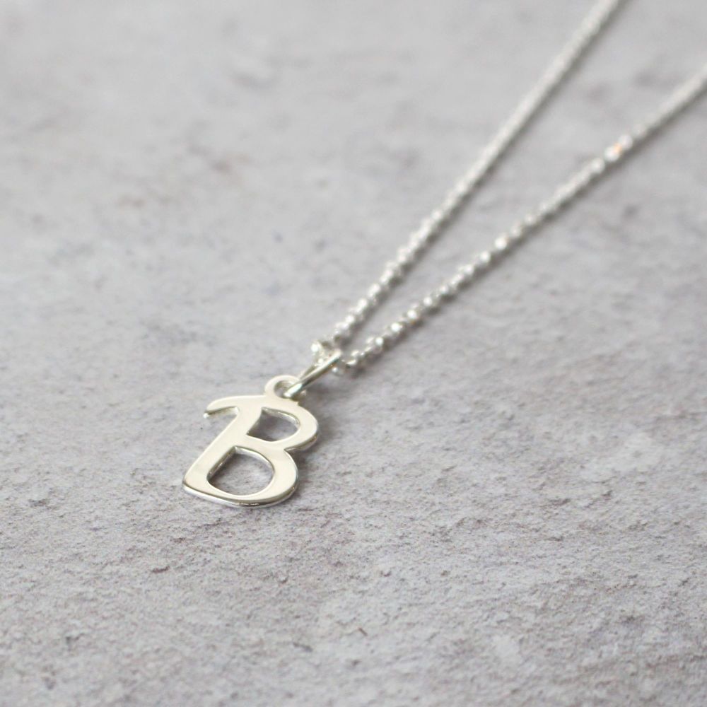 Sterling Silver Script Initial B Pendant Necklace • Letter B Necklace 