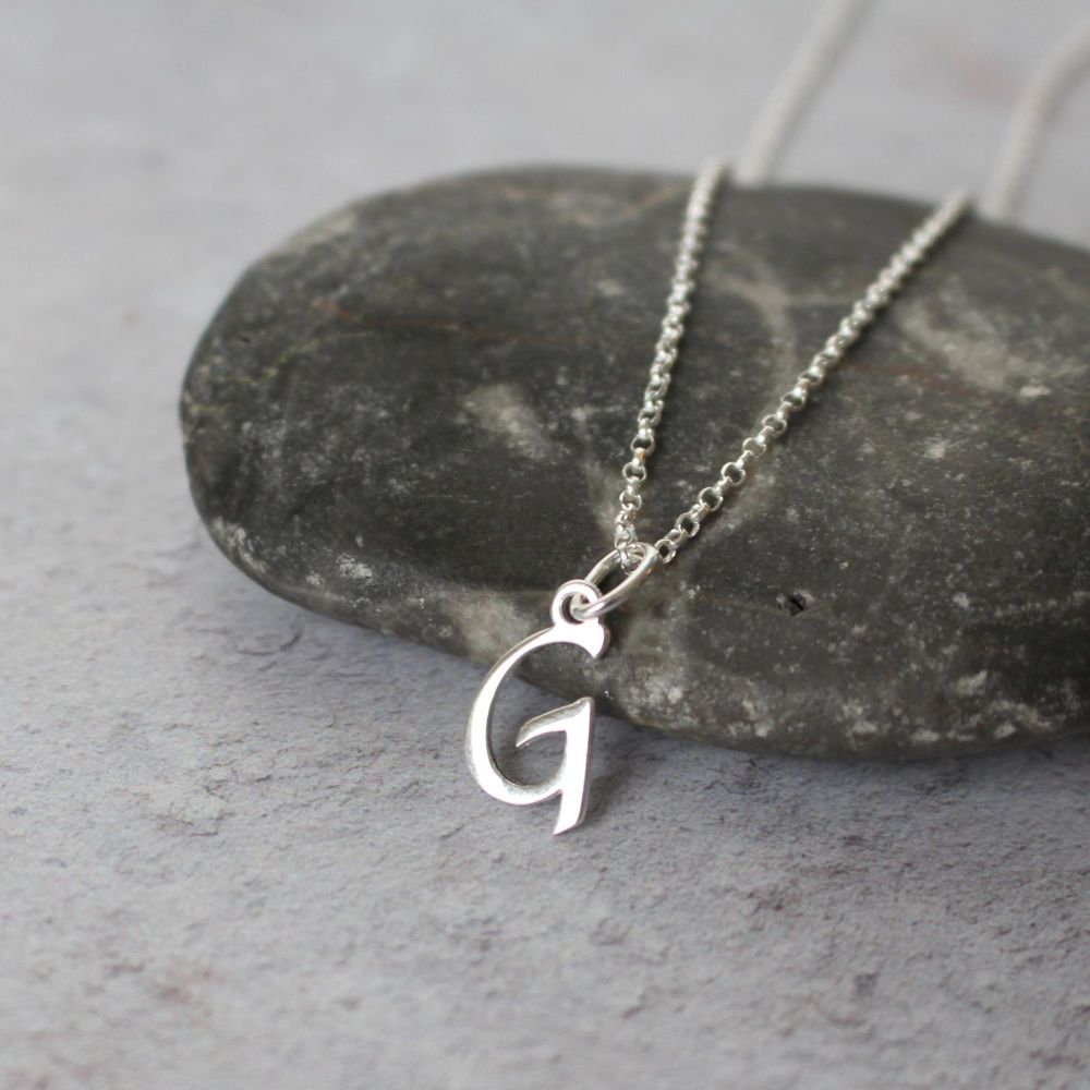 Sterling Silver Script Initial G Pendant Necklace | Letter G Necklace