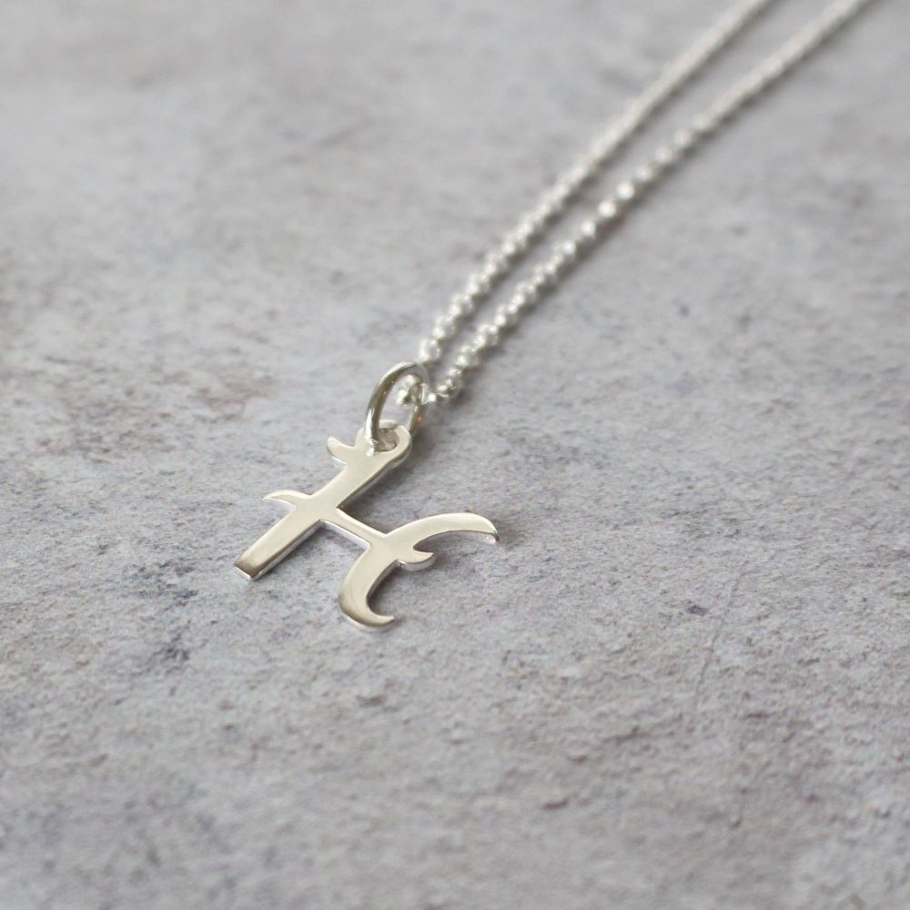 Sterling Silver Script Initial H Pendant Necklace | Letter H Necklace