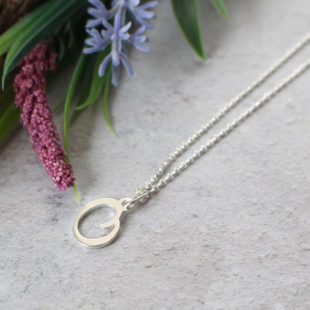 Sterling Silver Script Initial O Pendant Necklace | Letter O Necklace