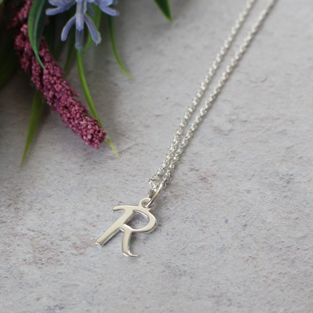 Sterling silver script hot sale initial necklace