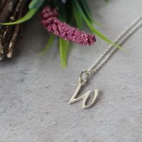 Sterling Silver Script Initial W Pendant Necklace | Letter W Necklace