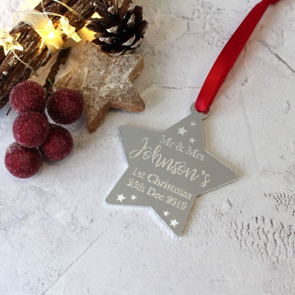 Mrs and Mrs 1st Christmas Star Tree Decoration