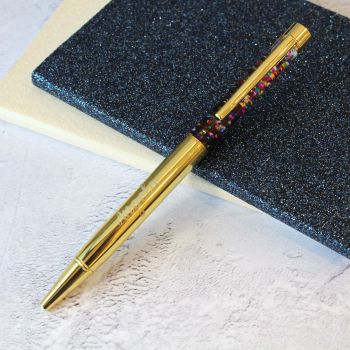 Gold Rainbow Glitter Personalised Engraved Ballpoint Pen 