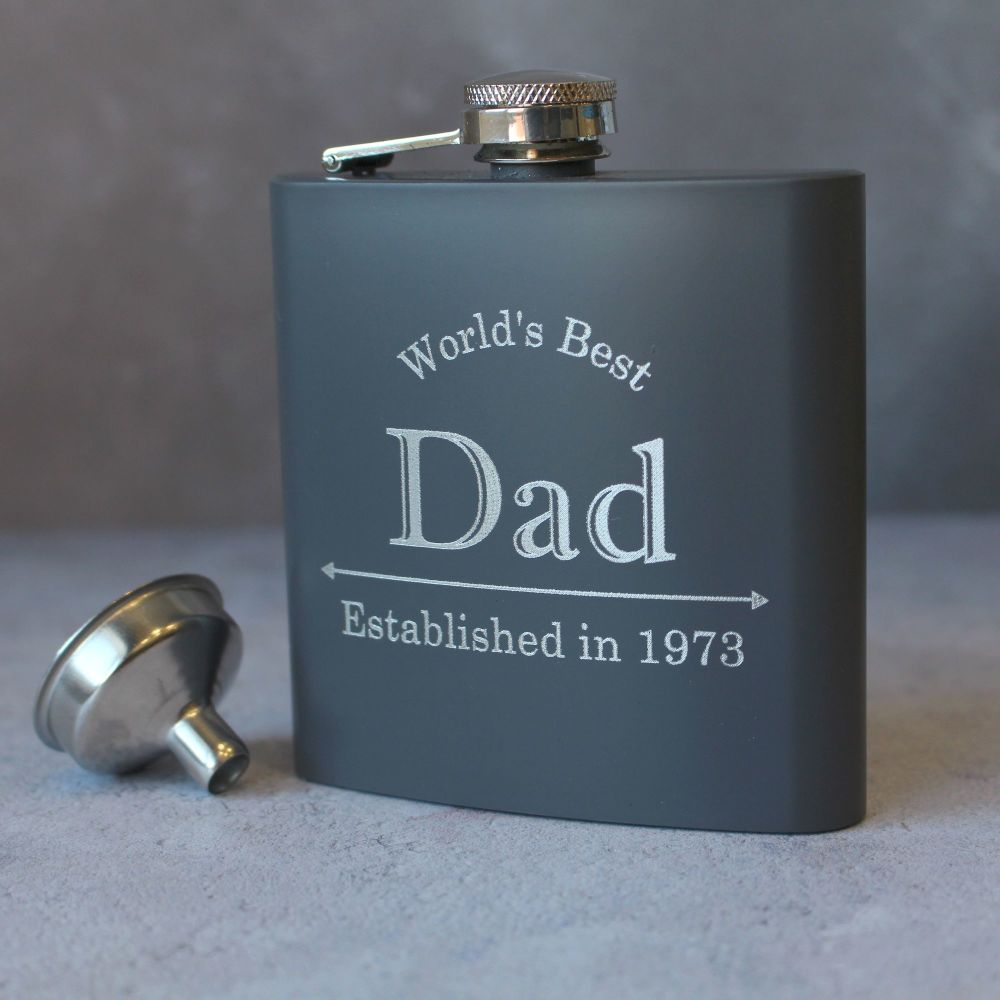 Worlds Best Dad - Personalised Grey or Black Hip flask