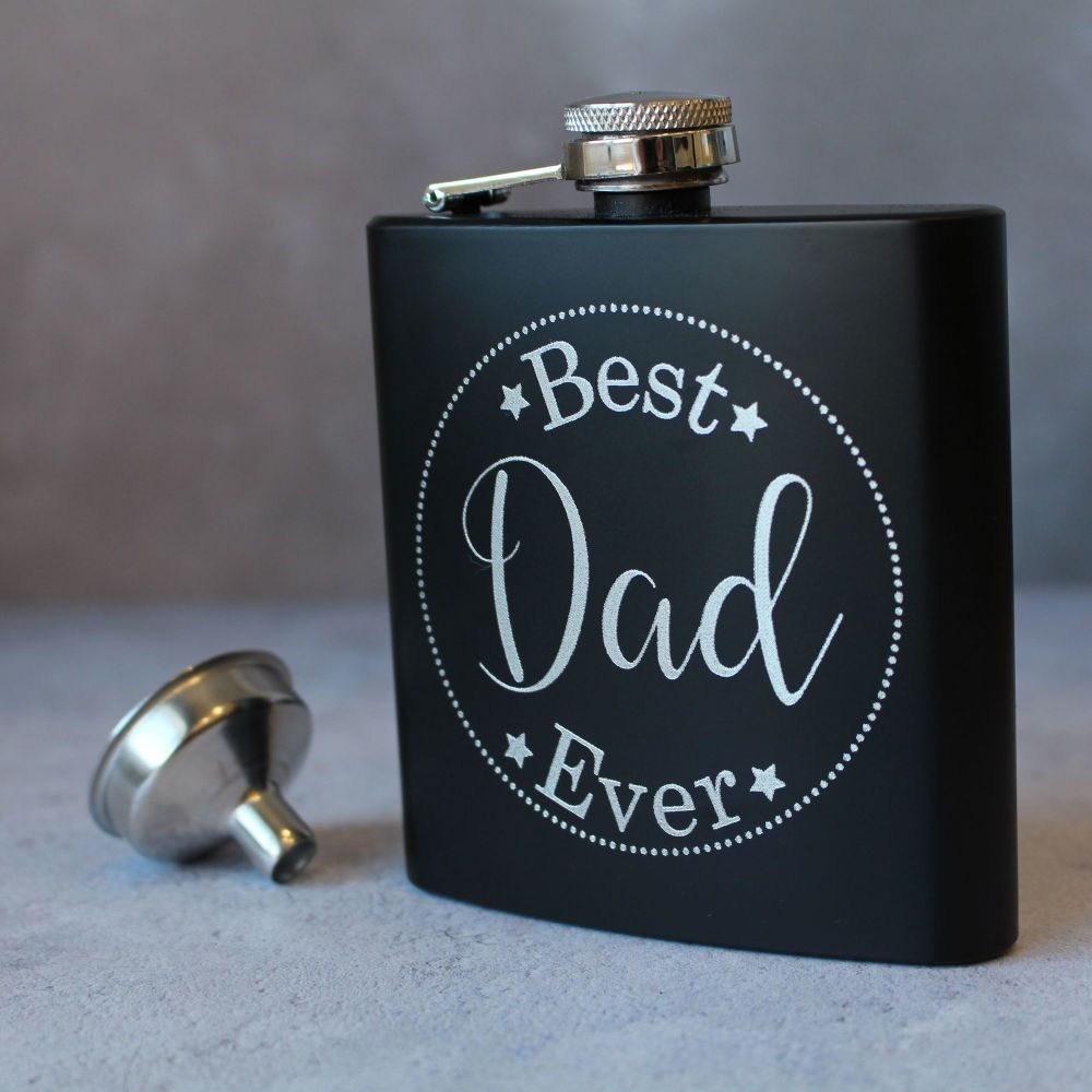 Best Dad Ever - Personalised Black or Grey Hipflask