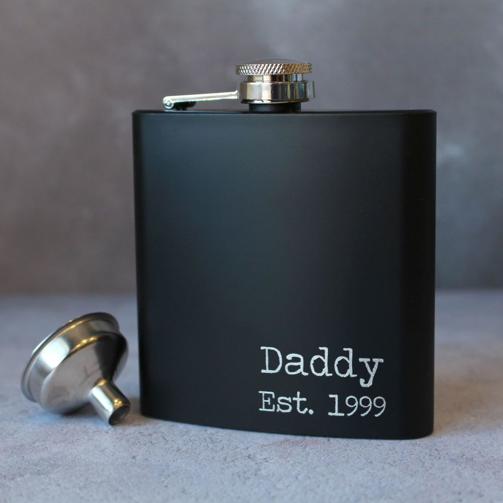 Daddy Est Year - Personalised Black or Grey Hip flask