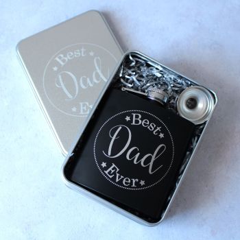 Best Dad Ever - Personalised Black or Grey Hipflask in Presentation Tin