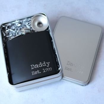Daddy Est Year - Personalised Black or Grey Hipflask in Presentation Tin