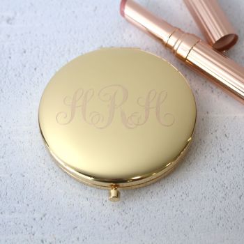 Gold Monogram Personalised Engraved Compact Mirror 