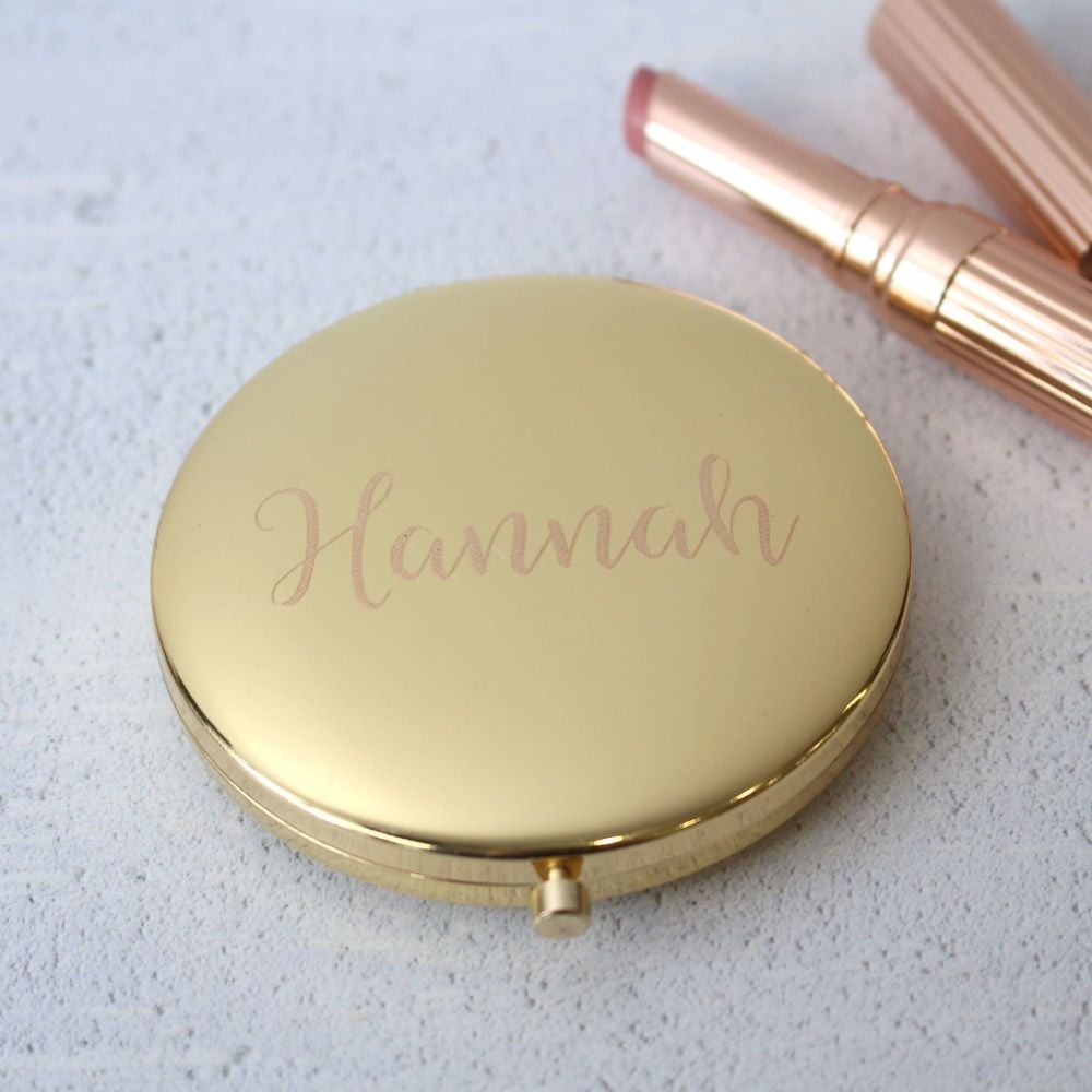 Gold Script Personalised Engraved Compact Mirror | Engraved Compact Mirror 
