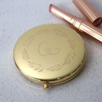 Gold Wreath Monogram Personalised Engraved Compact Mirror 