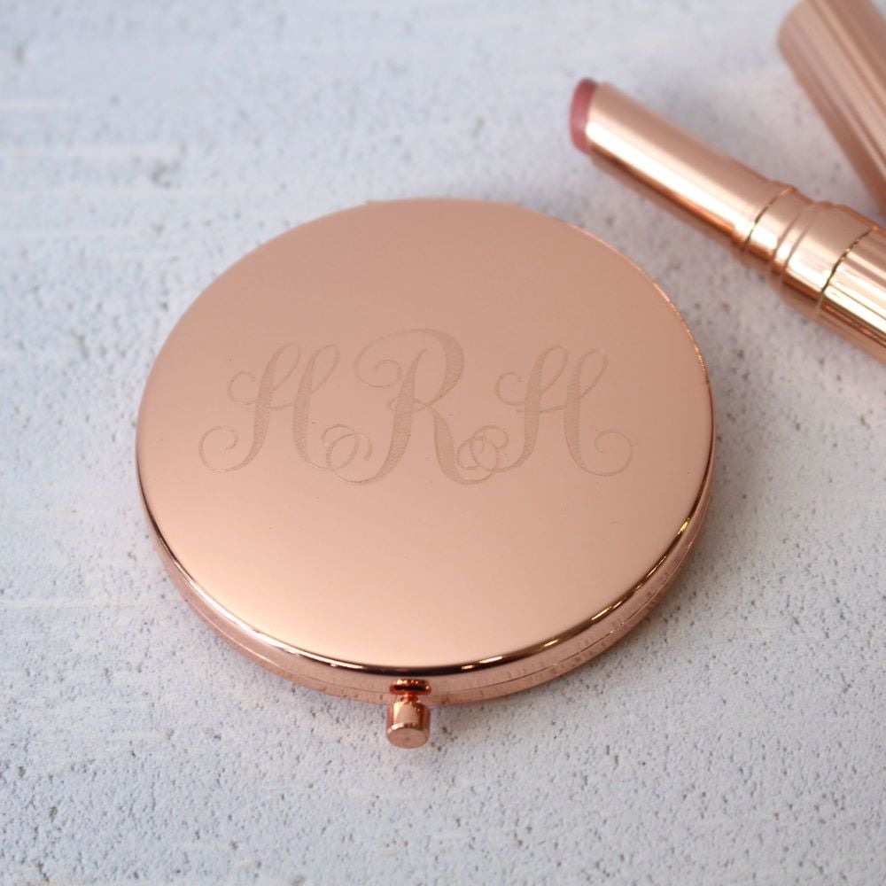 Rose Gold Monogram Personalised Compact Mirror | Bridesmaid Gift | Polly Re