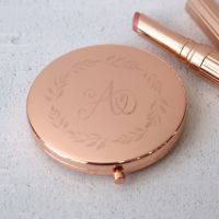 Rose Gold Wreath Monogram Personalised Compact Mirror 