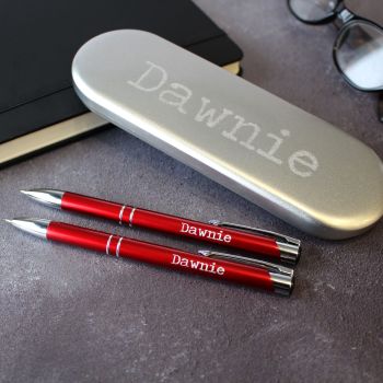Red Personalised Engraved Pen & Pencil Set 