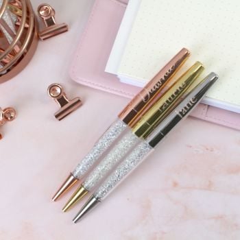 Personalised Engraved Rose Gold, Gold or Silver Sparkle Ballpoint Pen