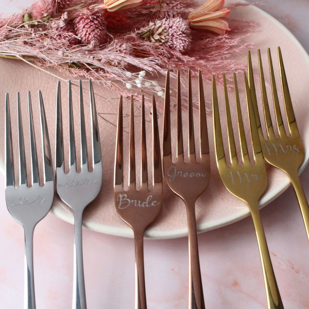 Wedding Cake Fork Set | Personalised Wedding Forks | Polly Red