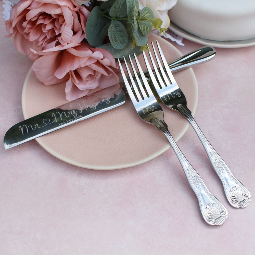 Vintage Style Wedding Cake Knife and Forks Set by Polly Red
