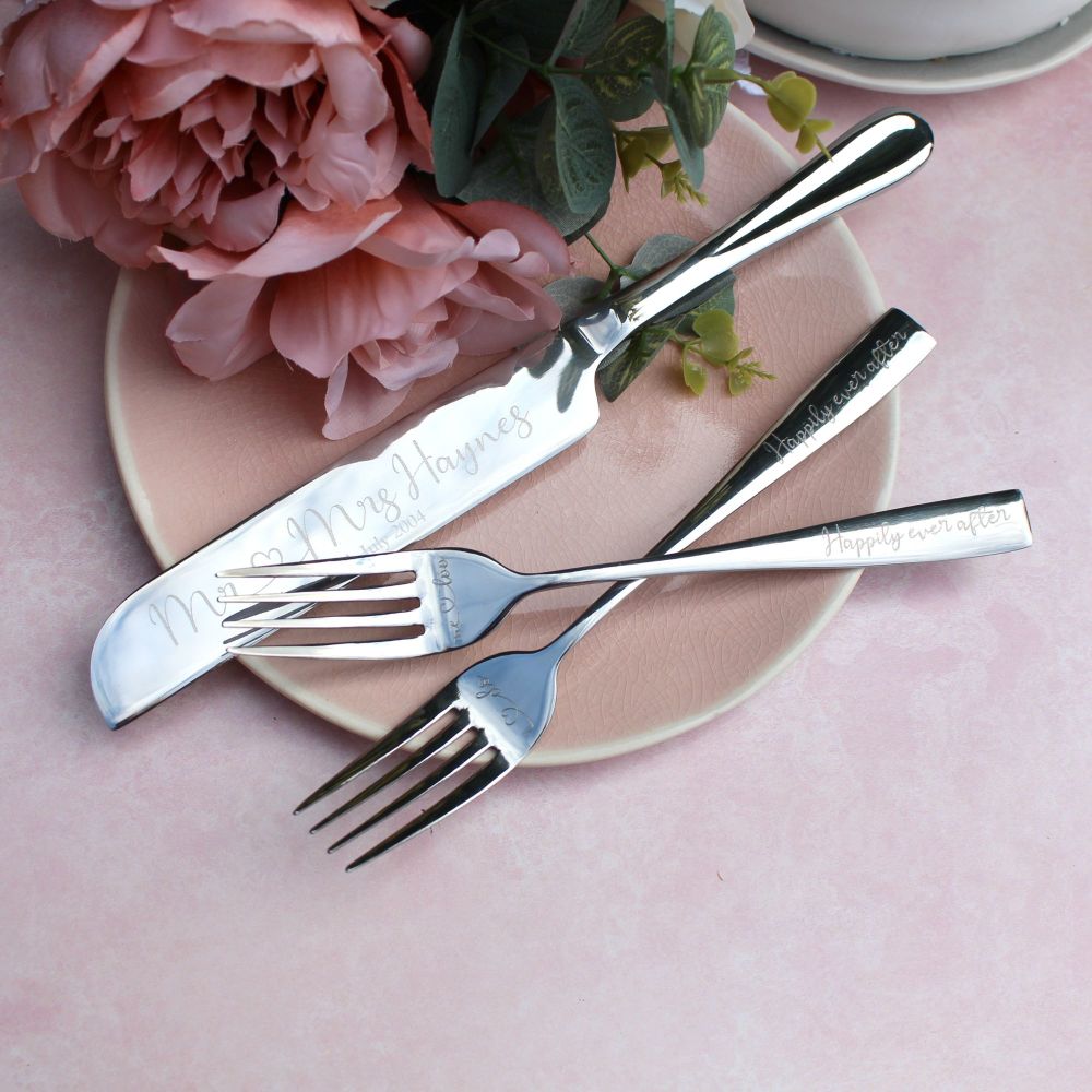Silver Wedding Cake Knife and Forks Set 