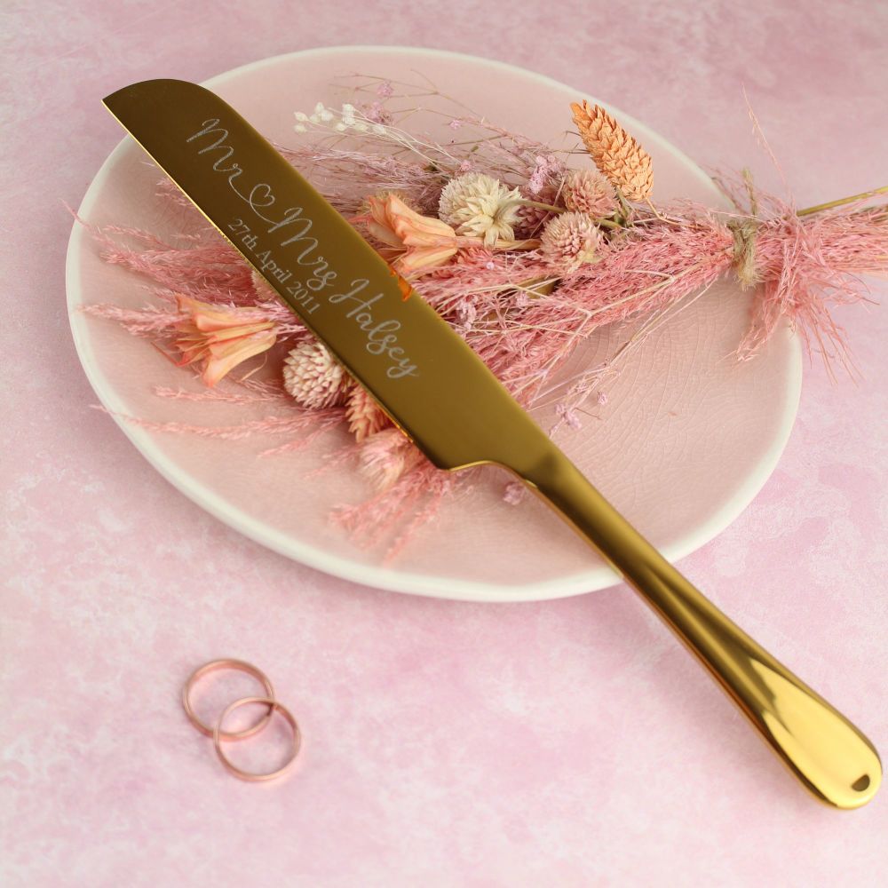 Personalised Gold Wedding Cake Knife