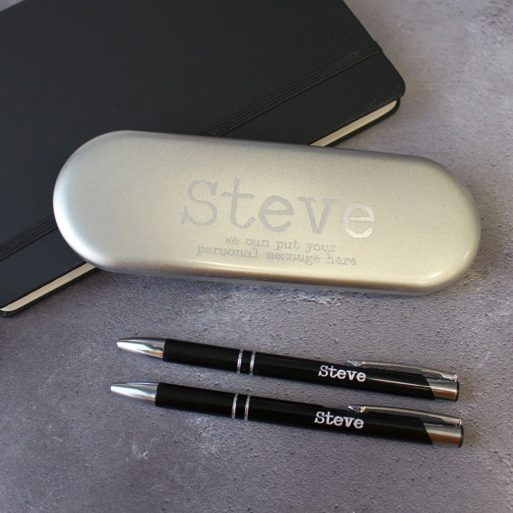 Seconds - Black Personalised Engraved Pen & Technical Pencil Set 