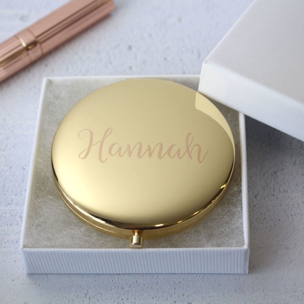 Seconds - Gold Personalised Engraved Compact Mirror 7cm Size