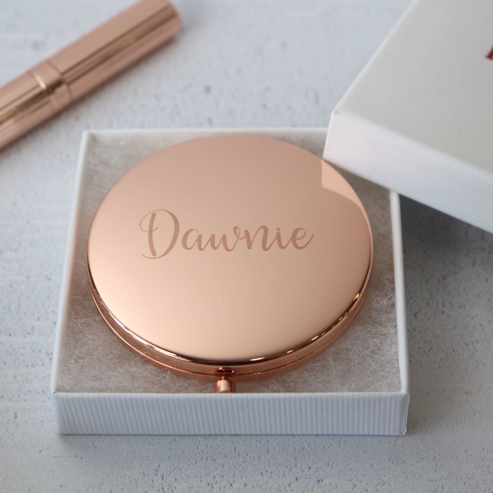Seconds - Rose Gold Personalised Engraved Compact Mirror 7cm Size