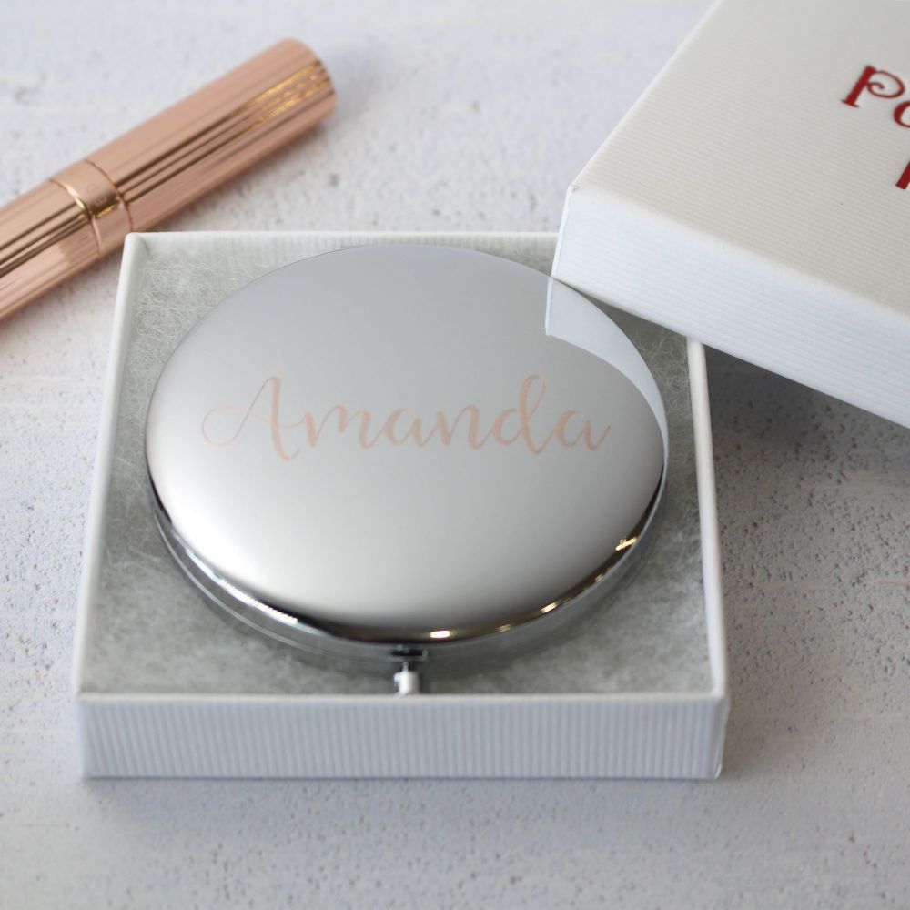 Seconds - Silver Personalised Engraved Compact Mirror 7cm Size