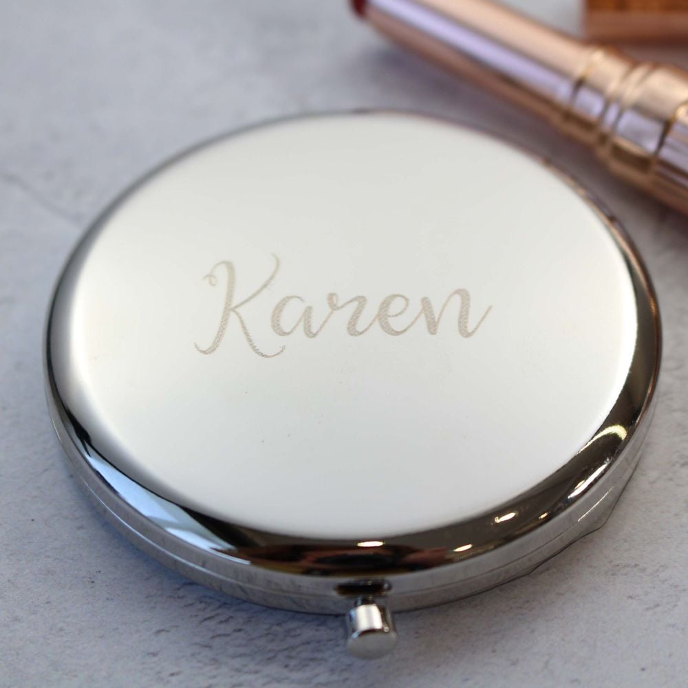 Seconds - Silver Personalised Engraved Compact Mirror 6.5cm Size
