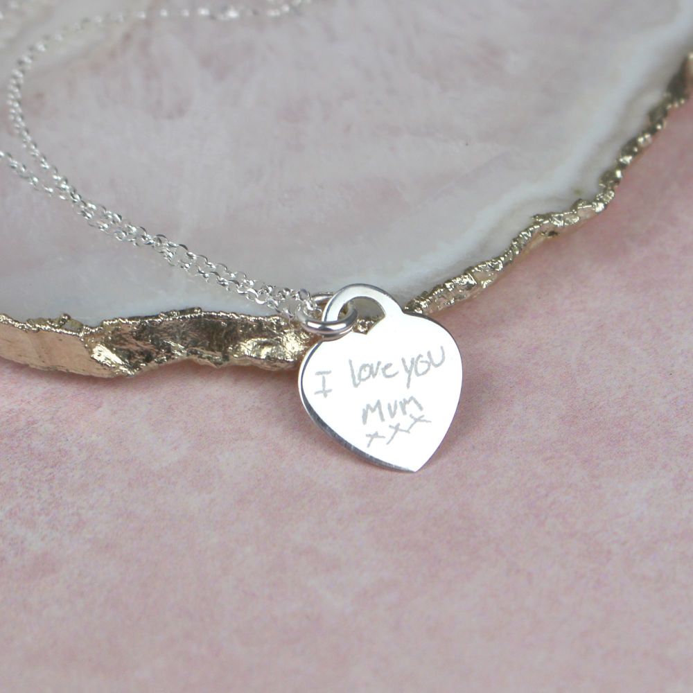 Actual Handwriting Heart Necklace in Sterling Silver