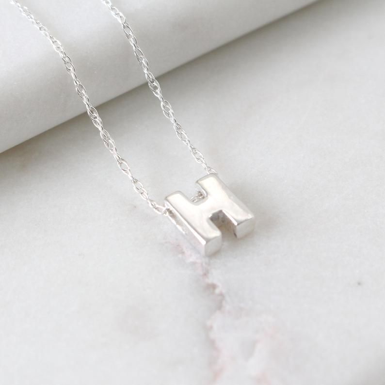 Sterling Silver Initial H Pendant Necklace | Letter H Necklace | Polly Red