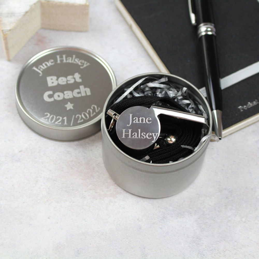 Large Personalised Whistle and Silver Presentation Tin