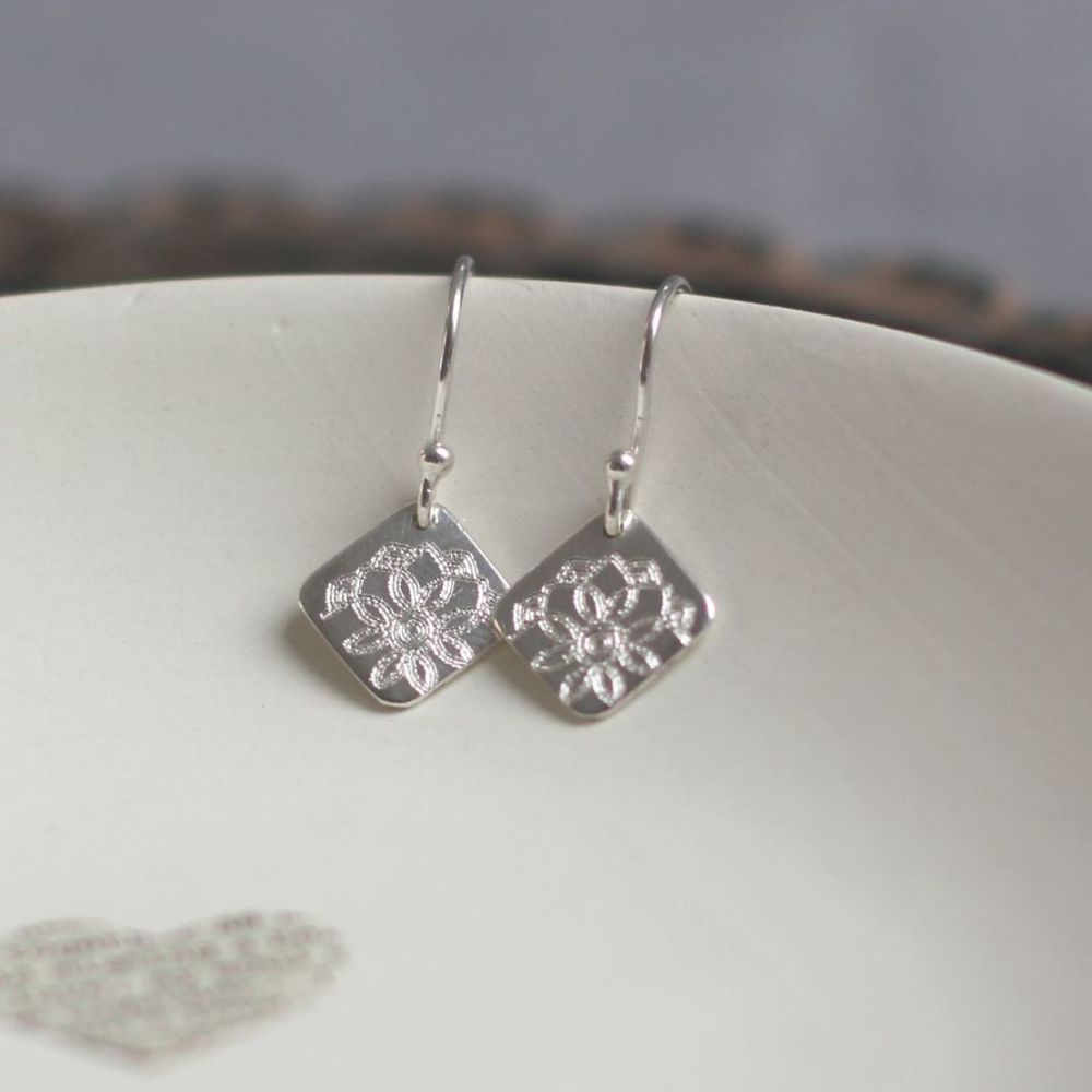 Sterling Silver Diamond Mandala Drop Earrings