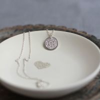 Sterling Silver Large Round Mandala Pendant Necklace