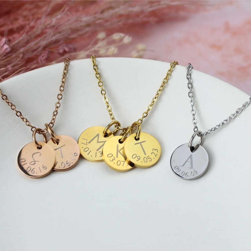 Personalised Initial & Date Disk Necklace