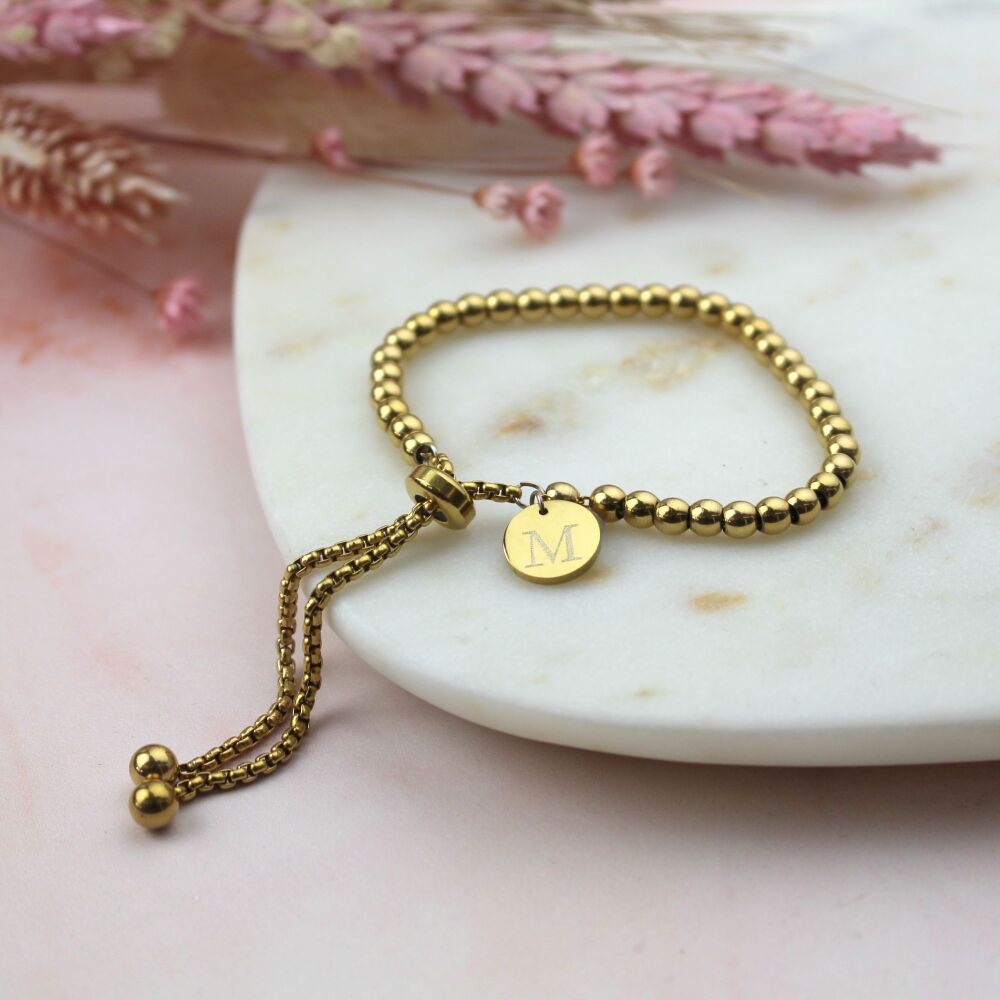 Personalised Gold beaded Adjustable Slider Bracelet