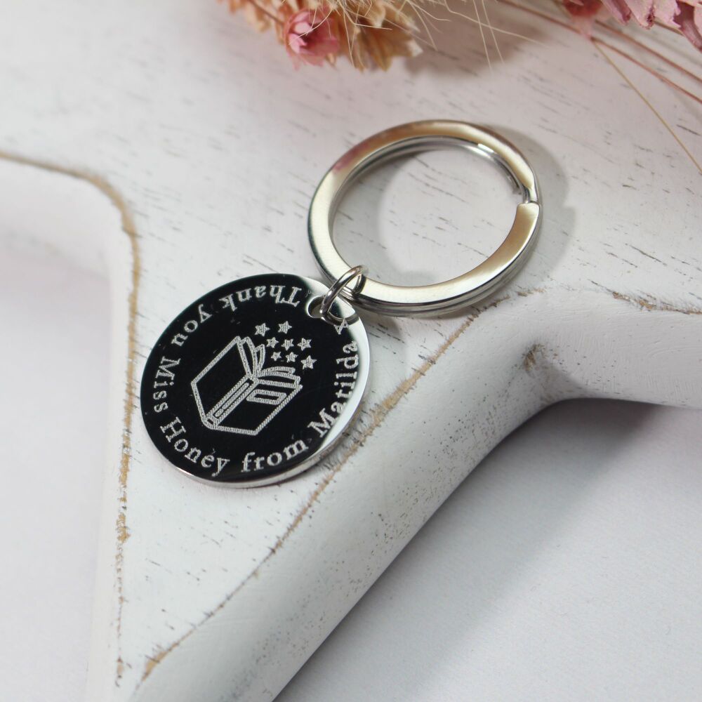 Personalised Thank You Teacher Keyring with Book Image