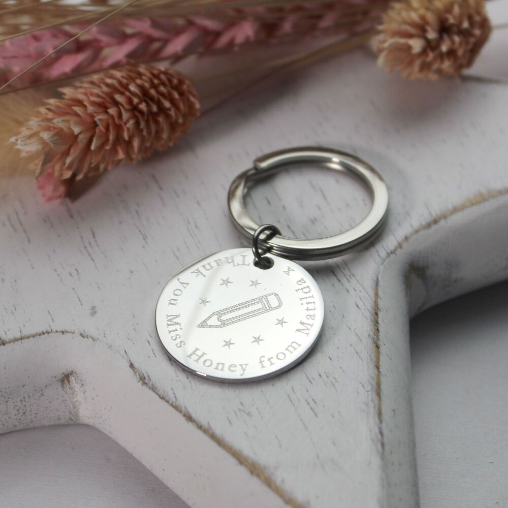 Personalised Thank You Teacher Keyring with Pencil Image