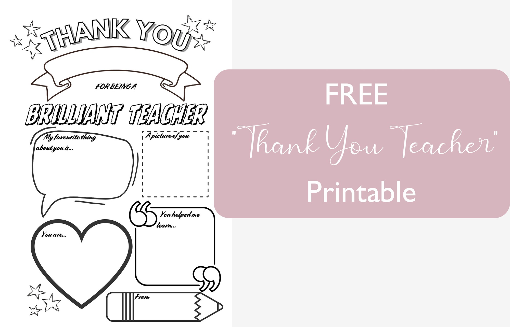 Thank You Teacher Free Printable from Polly Red