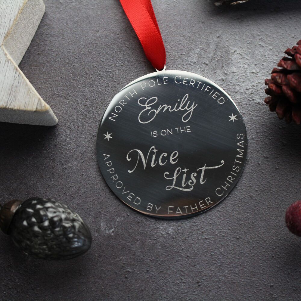 Personalised Nice List Christmas Tree Decoration