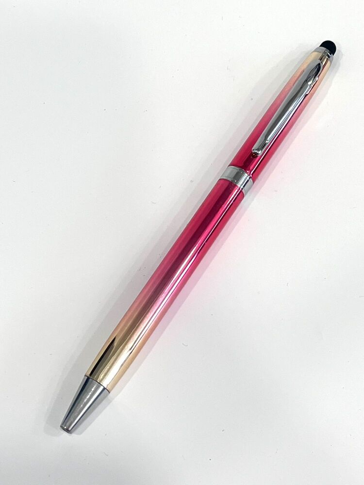Red and Gold Ombre Pen with Stylus - Blue ink