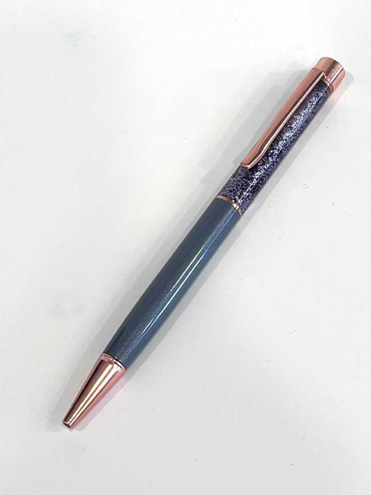 Grey and Rose Gold Glitter Pen - Black ink