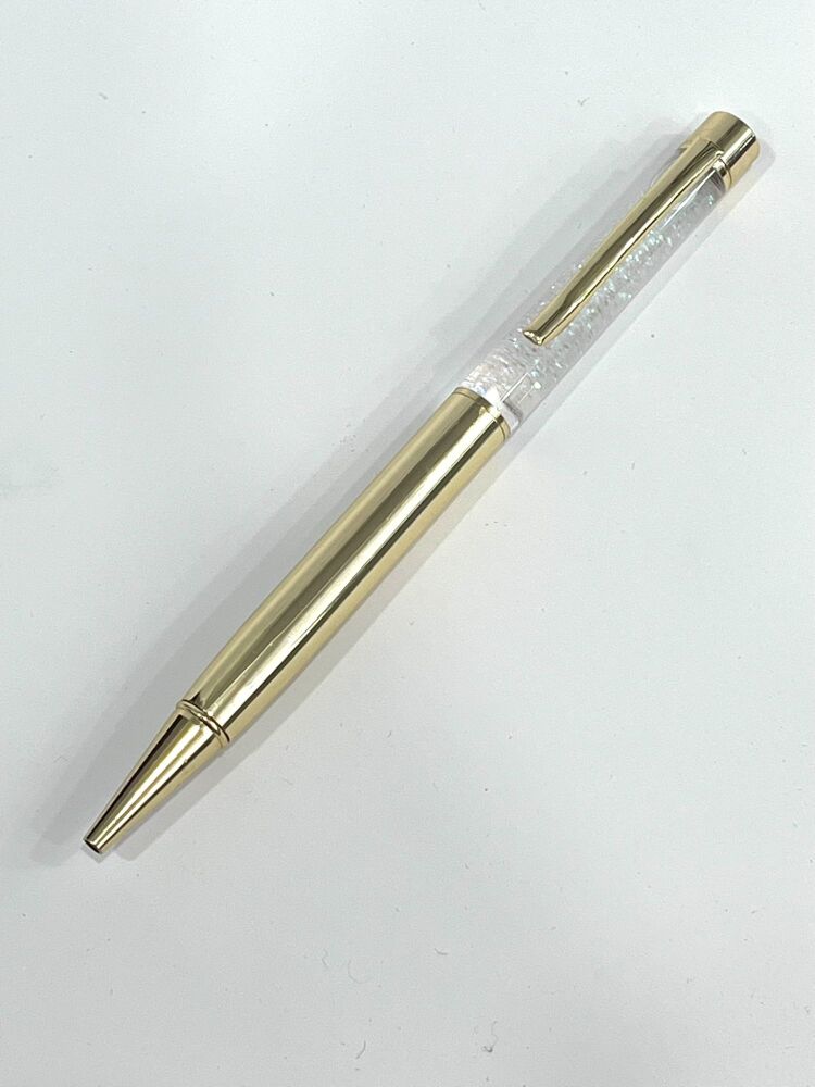 White and Gold Glitter Ballpoint Pen - Black ink