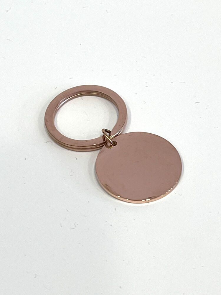Rose Gold Round Keyring, 25mm diameter with Interior hole
