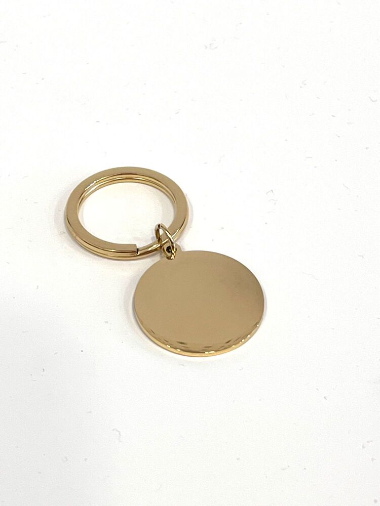 Gold Round Keyring, 25mm diameter with Exterior hole