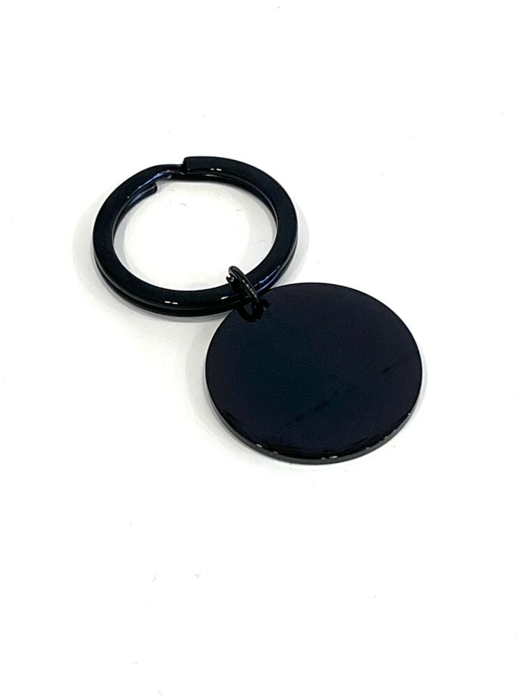 Black Round Keyring, 25mm diameter with Interior hole